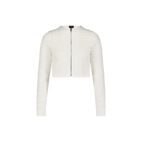 JIFFY POP ZIPPER CARDIGAN Aleeza Paris White Silver Zip Crinkle Top Sz Large NEW - Picture 2 of 10